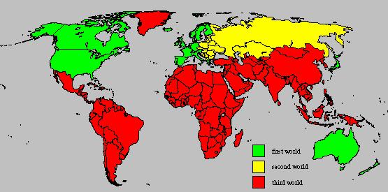 Slika 3.2.1 : Delitev sveta na RID in DVR, z upoštevanjem politično-ekonomskih razmer v obdobju hladne vojne in tedanje delitve na države I. sveta, II. sveta in III.
