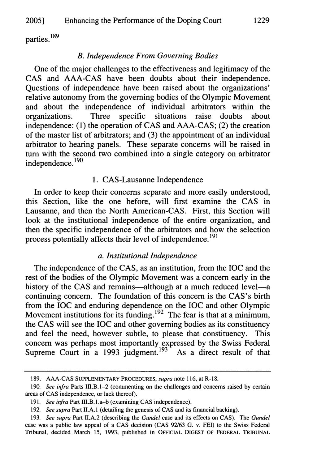 2005] Enhancing the Performance of the Doping Court 1229 parties. 189 B.