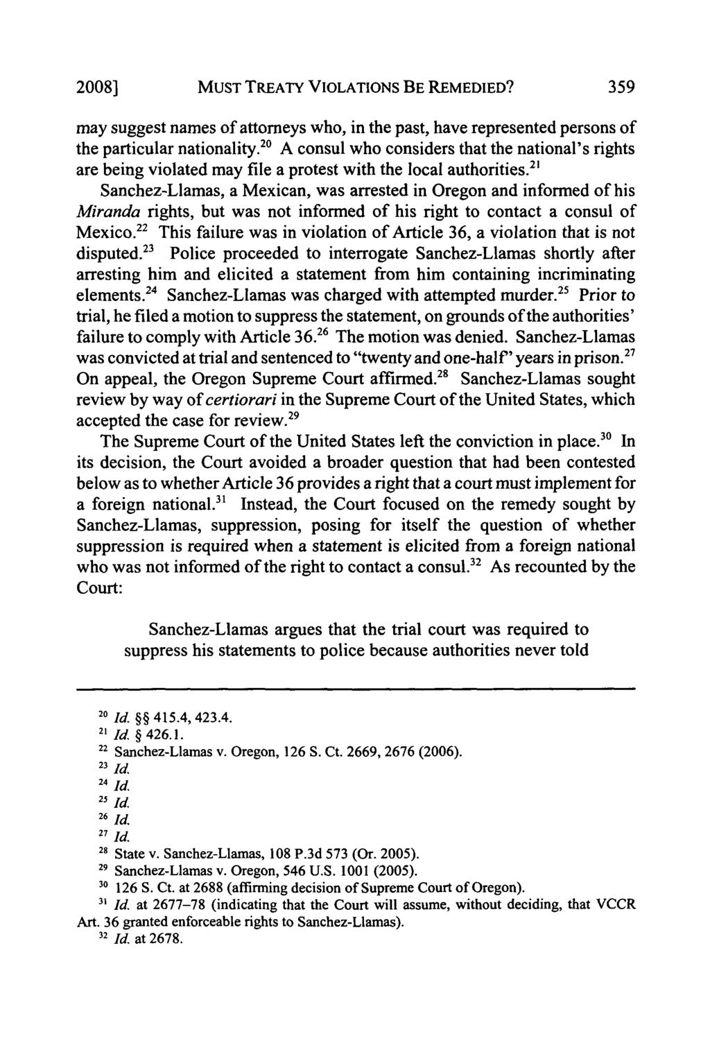 2008] MUST TREATY VIOLATIONS BE REMEDIED? may suggest names of attorneys who, in the past, have represented persons of the particular nationality.