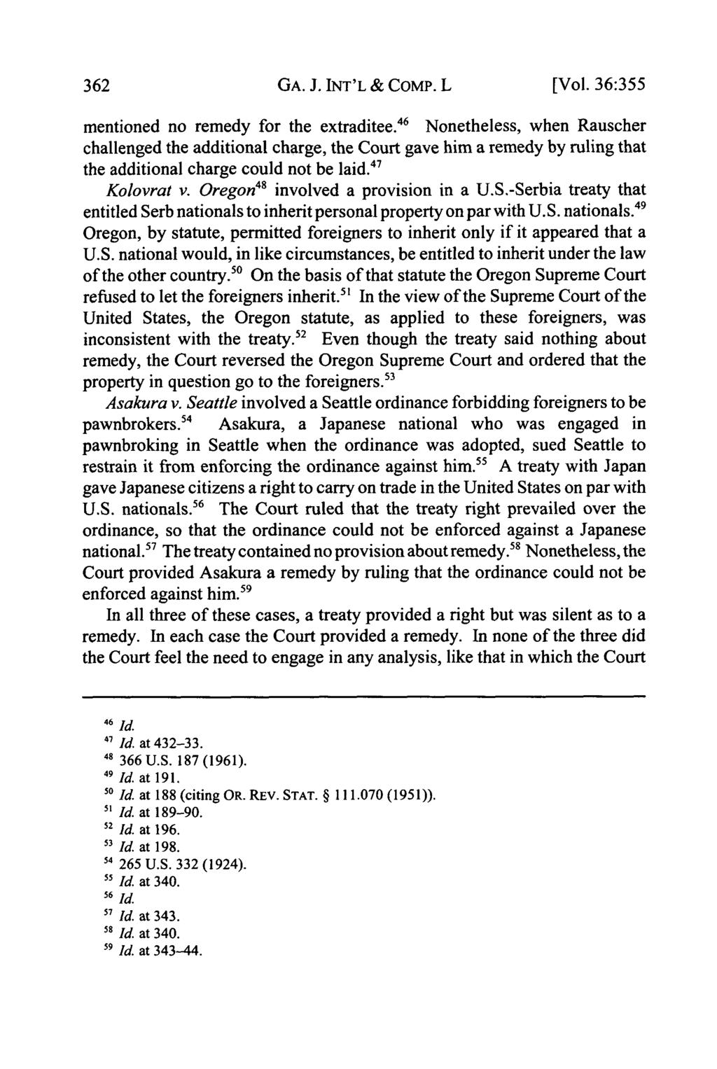 GA. J. INT'L & COMP. L [Vol. 36:355 mentioned no remedy for the extraditee.