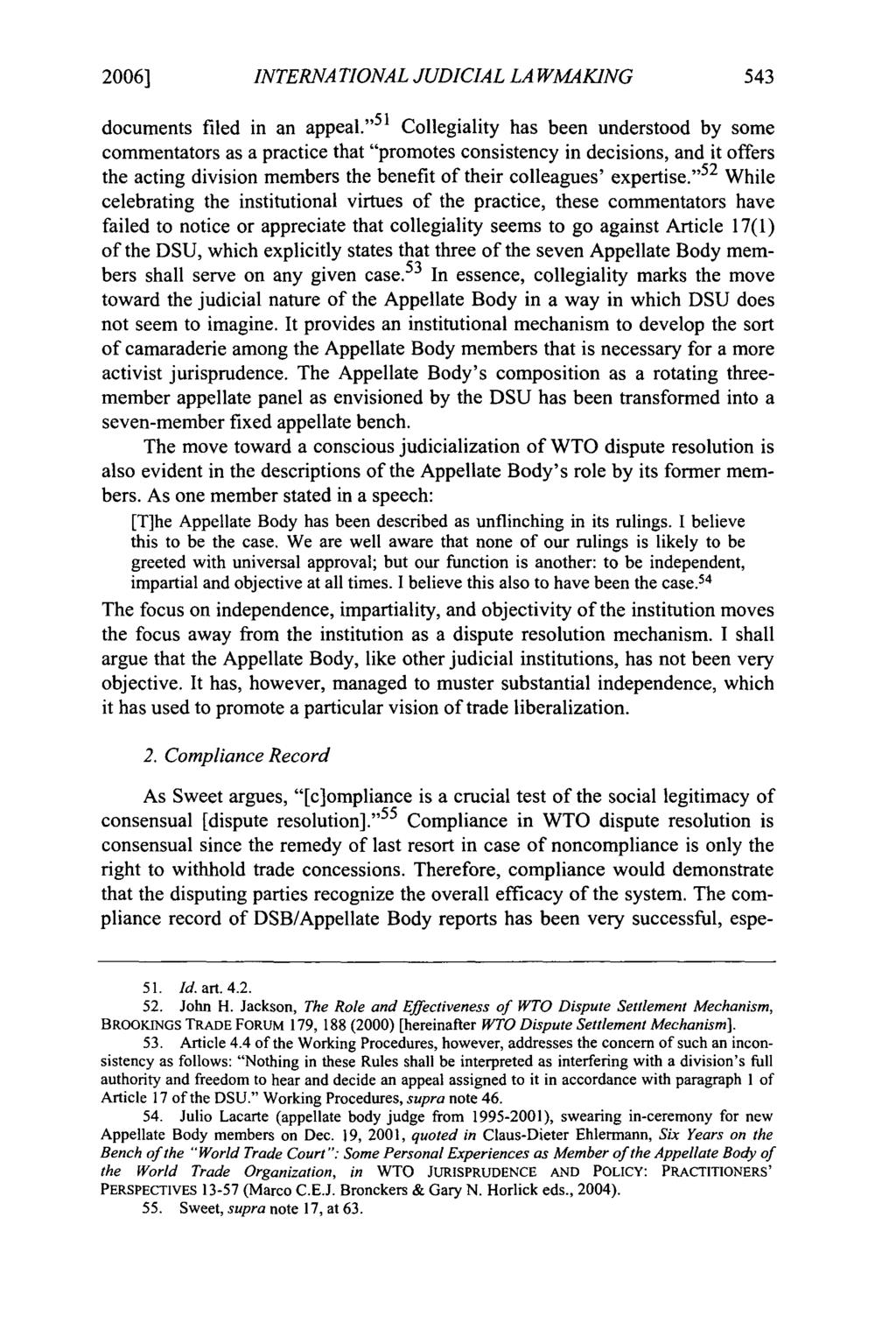2006] INTERNATIONAL JUDICIAL LA WMAKING documents filed in an appeal.