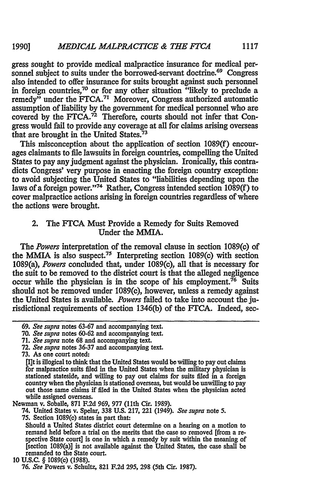 1990] MEDICAL MALPA4CTICE & THE FTC11 1117 gress sought to provide medical malpractice insurance for medical personnel subject to suits under the borrowed-servant doctrine.