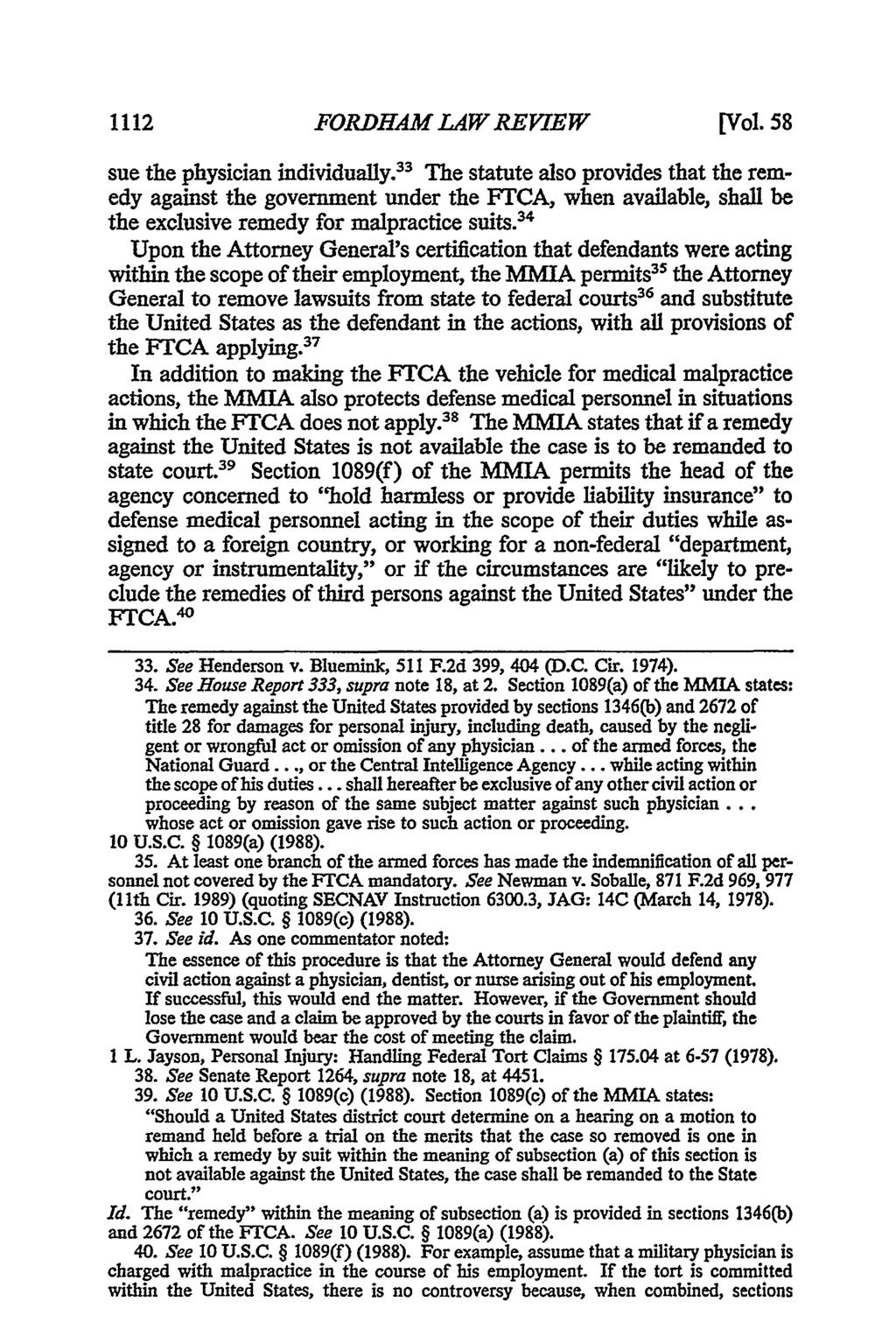 1112 FORDHAM LAW REVIEW [Vol. 58 sue the physician individually.