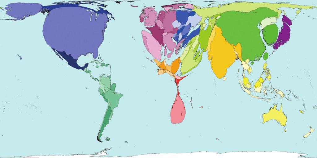 10 Figure 2: Worldwide distribution of pollution of Nitrogen Oxides (NOx) for all countries. Area is proportionate to pollution (Source: www.worldmapper.org, data for 2002).