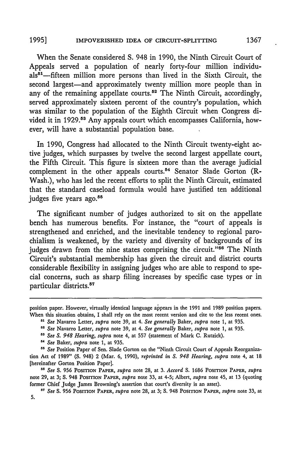 1995] IMPOVERISHED IDEA OF CIRCUIT-SPLITTING 1367 When the Senate considered S.