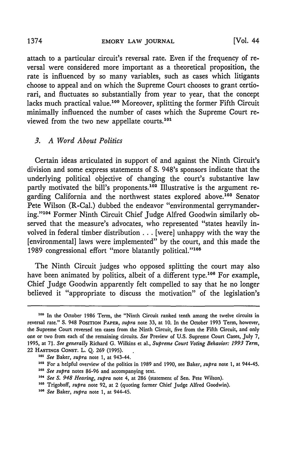 1374 EMORY LAW JOURNAL [Vol. 44 attach to a particular circuit's reversal rate.