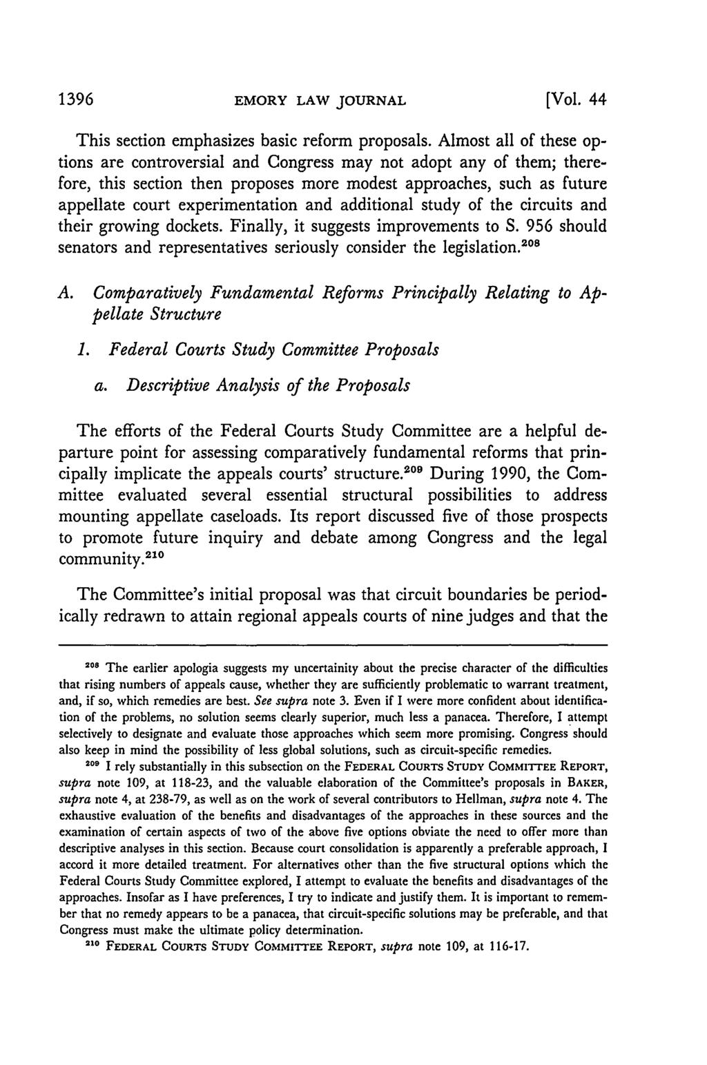 1396 EMORY LAW JOURNAL [Vol. 44 This section emphasizes basic reform proposals.