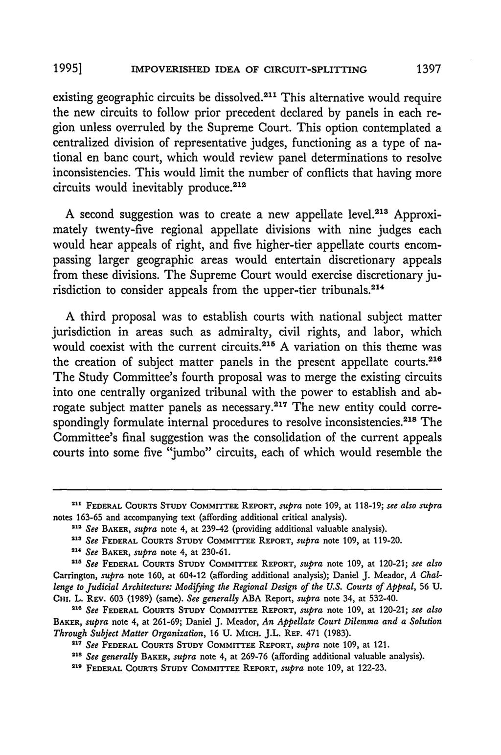 1995] IMPOVERISHED IDEA OF CIRCUIT-SPLITTING 1397 existing geographic circuits be dissolved.