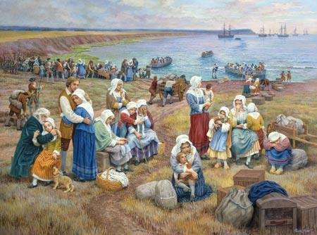 Acadians were placed on ships bound for the Thirteen Colonies, Louisiana, Britain, or France.