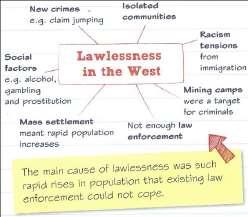 Lawlessness in early settlement towns Law enforcement was stretched too thin, to make sure the law was being obeyed. Common issues: Mining camps were isolated, and all-male with a lot of alcohol!