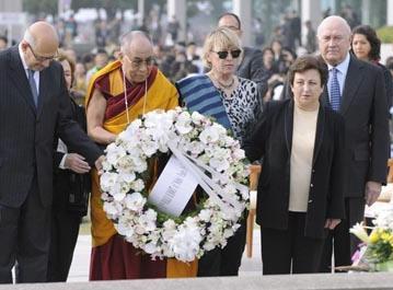 The Dalai Lama with fellow Nobel Peace Prize Laureates (L-R) former
