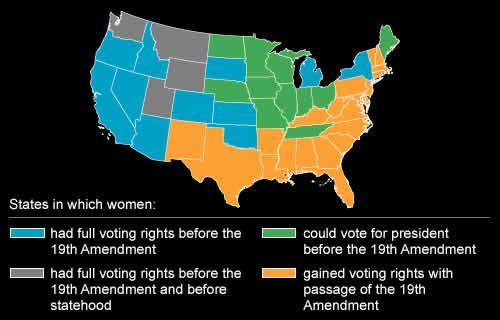 Which states gave women the right to vote before the 19th Amendment?