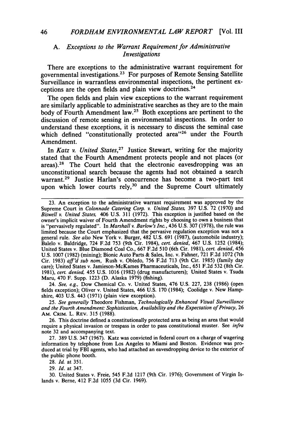 46 FORDHAM ENVIRONMENTAL LAW REPORT [Vol. III A.