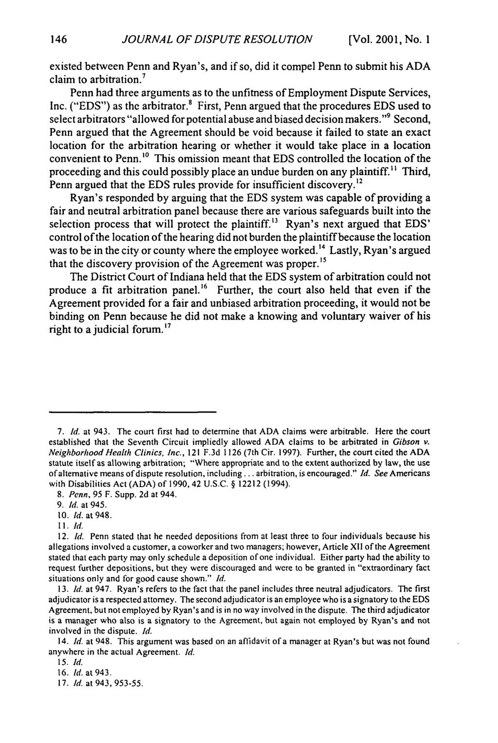 Journal of Dispute Resolution, Vol. 2001, Iss. 1 [2001], Art. 10 JOURNAL OF DISPUTE RESOLUTION (Vol. 2001, No.