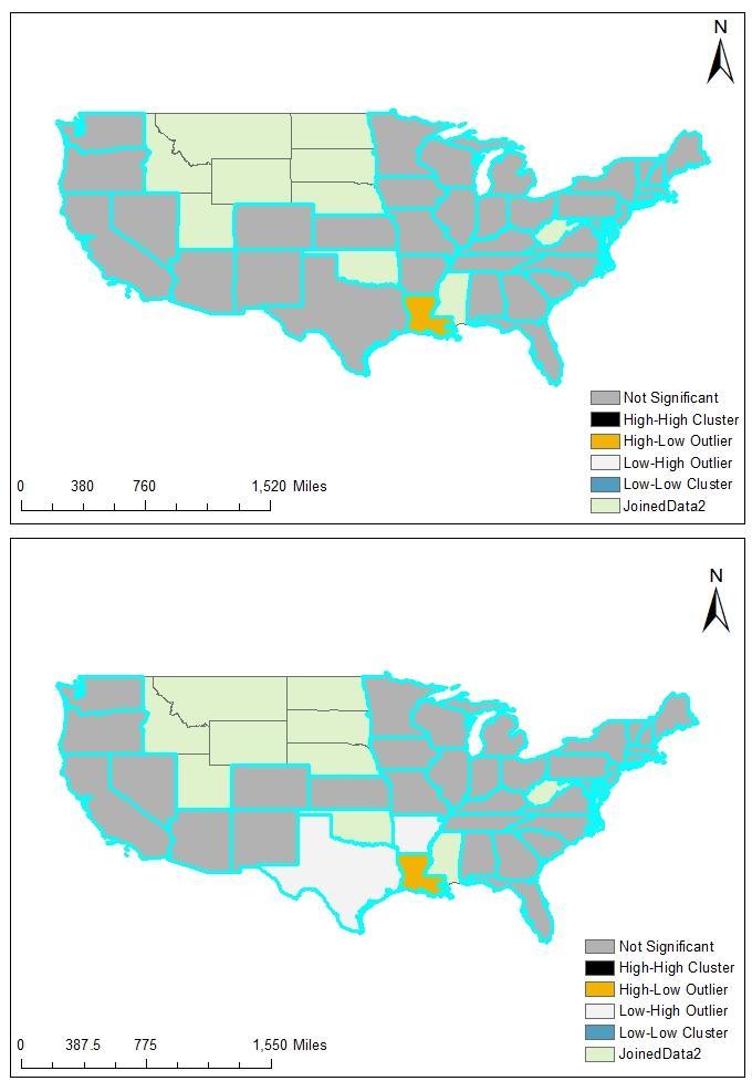 Moran s Local I Output on Clustering of Albanians in the United States by Income (Map 1) and