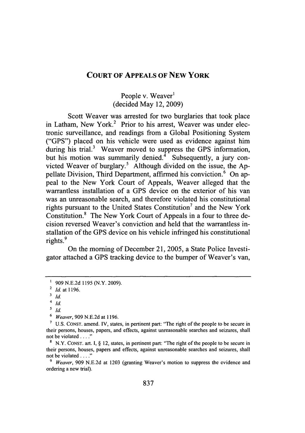 Kliegman: Court of Appeals of New York - People v. Weaver COURT OF APPEALS OF NEW YORK People v.