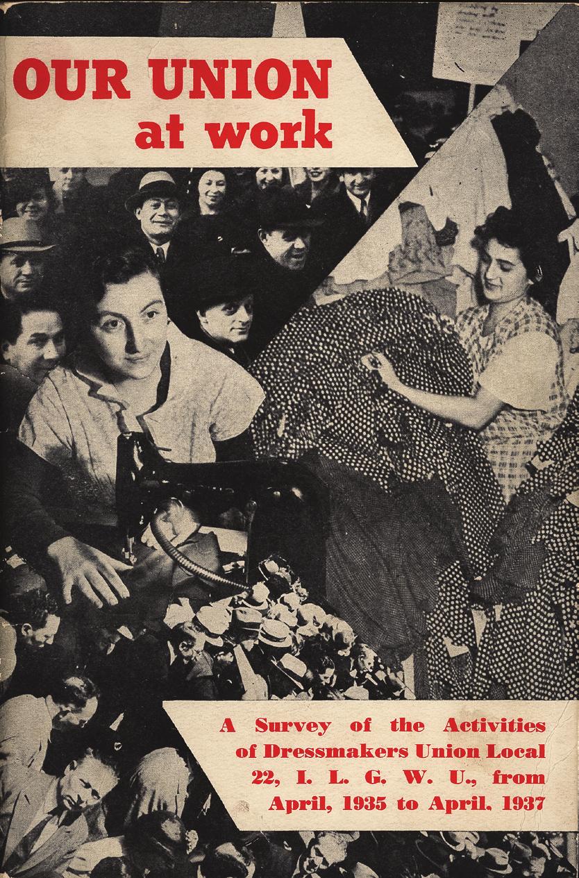 Arti fact: Our Union at Work Booklet ID: 1939.91 1. Describe the cover who is pictured here? Who is featured prominently? What are they doing? [Workers. Women are featured prominently.