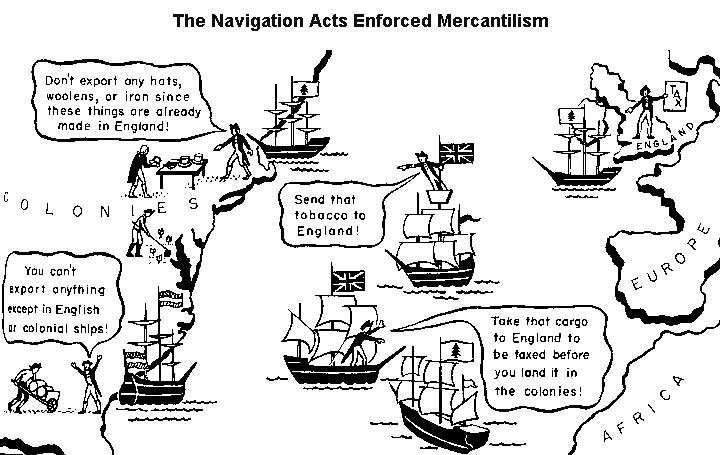 1. Mercantilism The idea that countries get rich by exporting more than they import To do this British controlled Colonial Trade through the Navigation Acts, ensuring they exported more of their