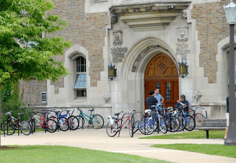 Students gather at the John Cushing Hall of Engineering at the University of Notre Dame, one of South Bend s greatest assets.