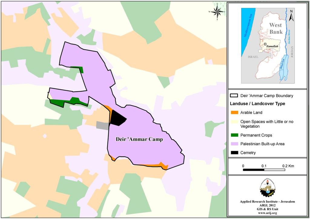 Agricultural Sector Deir 'Ammar camp lies on an area of 132 dunams; of which 8 dunams are considered arable lands, and 120 dunams are dedicated to residential services (see table 4 and map 3).