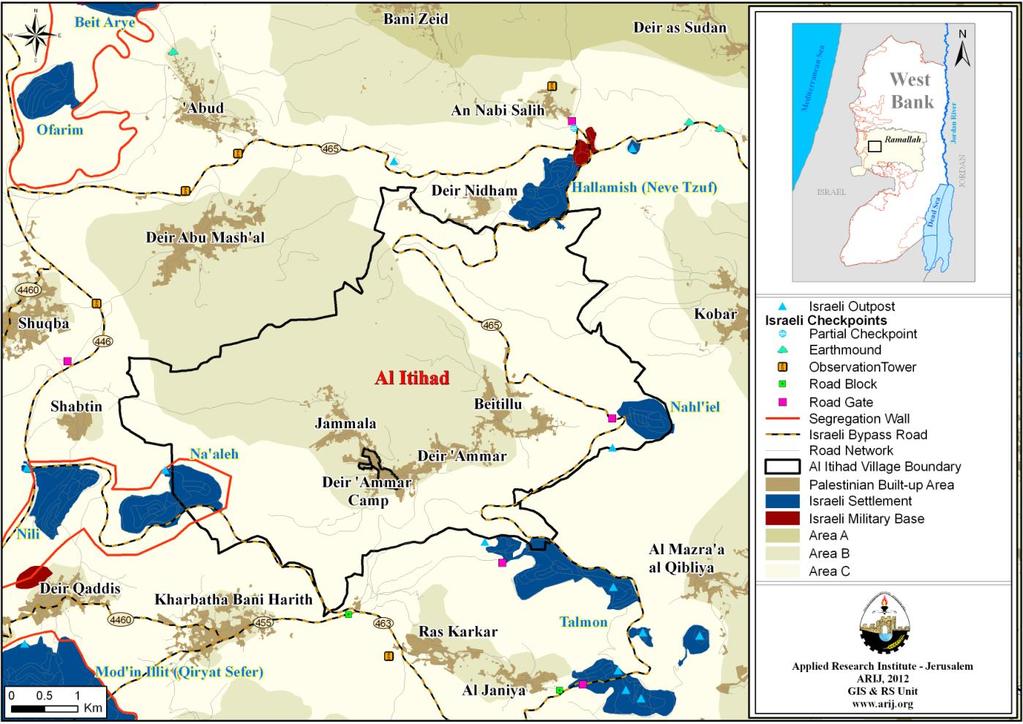 Al-ItihadTown Profile Location and Physical Characteristics Al-Itihad is a Palestinian town in the located (horizontally) 12.5km northwest of Ramallah City.