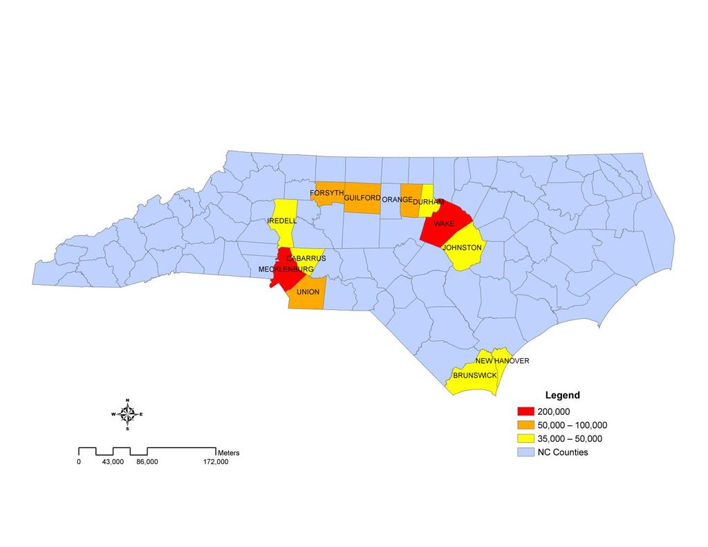NC COUNTIES WITH THE LARGEST