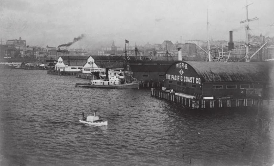 Bird s-eye view of Seattle, Washington waterfront circa 1903. Image courtesy of the Library of Congress Prints and Photographs Division.