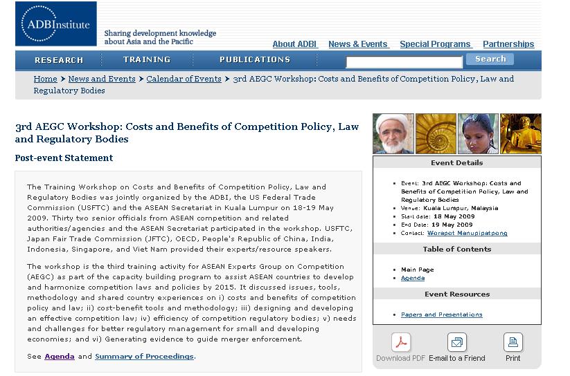 Figure 3: The 3 rd AEGC Workshop on Competition Law/Policy 2009 (Source: ADBI Website, http://www.adbi.org/event/3070.3rd.aegc.