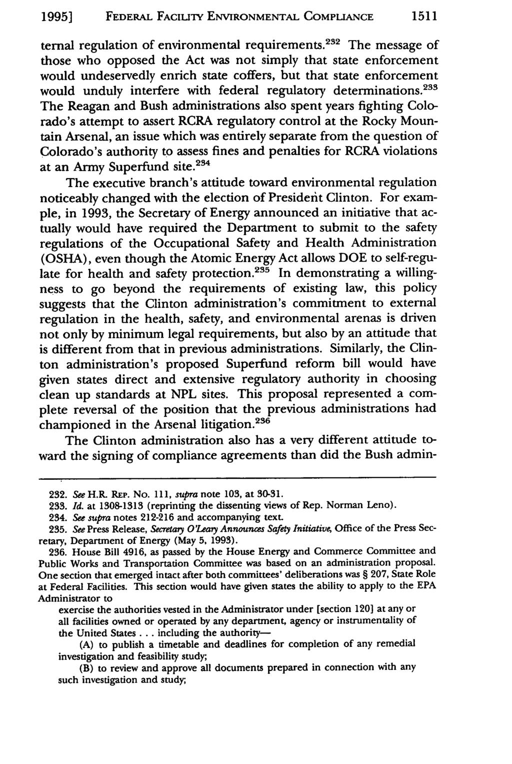 1995] FEDERAL FACILITY ENVIRONMENTAL COMPLIANCE 1511 ternal regulation of environmental requirements.