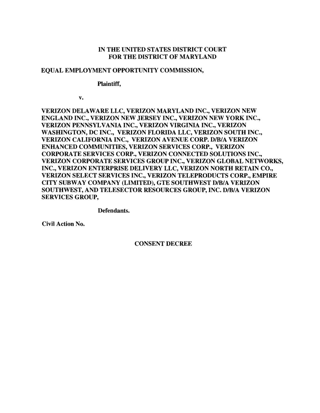 Case 1:11-cv-01832-JKB Document 5 Filed 07/06/11 Page 1 of 36 IN THE UNITED STATES DISTRICT COURT FOR THE DISTRICT OF MARYLAND EQUAL EMPLOYMENT OPPORTUNITY COMMISSION, v.
