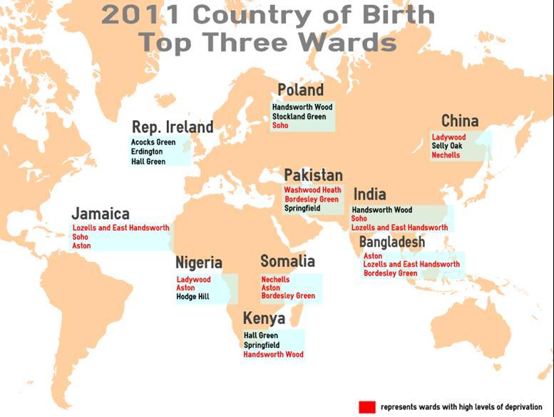 4.5 Country of Birth In 2011 22% (238,313) of Birmingham s population were born outside the UK.
