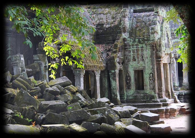 Built in the mid-12th to early 13th centuries, Ta Prohm is unique in that it has been left largely as it was found: overgrown by jungle trees and vines, with many parts of the temple crumbling to the
