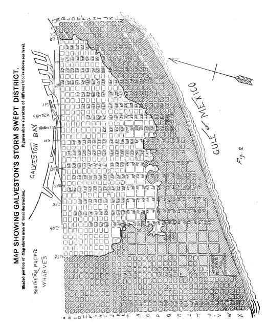 Figure 23. Galveston, Texas, Storm Damage from 1900 Hurricane 371 The city constructed a three-mile long concrete seawall to stop incoming waves and deflect damage from future storms.
