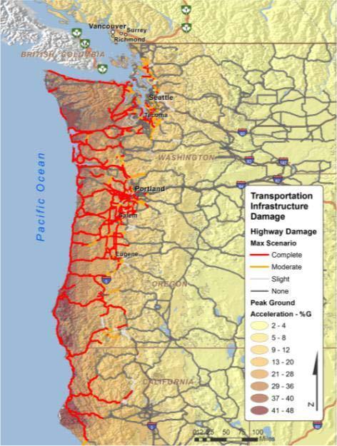 Figure 14. Roadway Damages After a 9.0 Magnitude CSZ Earthquake and Tsunami 299 3.