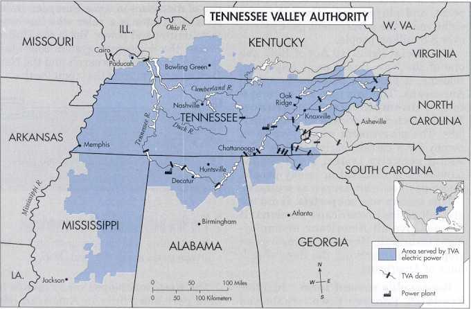 These dams controlled flooding and provided cheap electricity. (See the map below.) The TVA was a great success. It saved millions of acres of land.