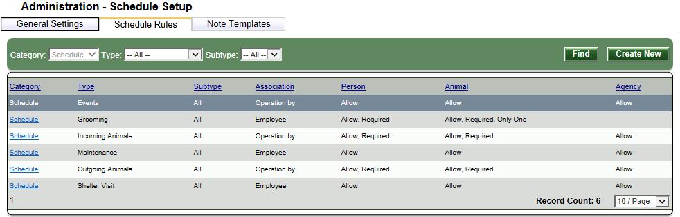 ADMIN OPTIONS > SCHEDULE RULES SCHEDULE RULES TAB The Schedule Rules tab has undergone changes that include a search for existing rules and new options that are available for each of the rules that