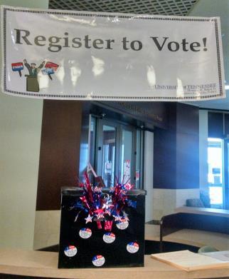 Voter Registration Box: In order to make registering to vote easier for students on campus, there was a locked metal box on the first floor of the Baker Center with guides on how to fill out the form.