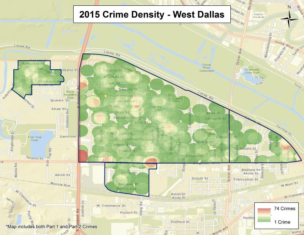 Because the West Dallas neighborhoods fall on the often busy Hampton and Singleton roads, the West Dallas heat map is much less self-explanatory.