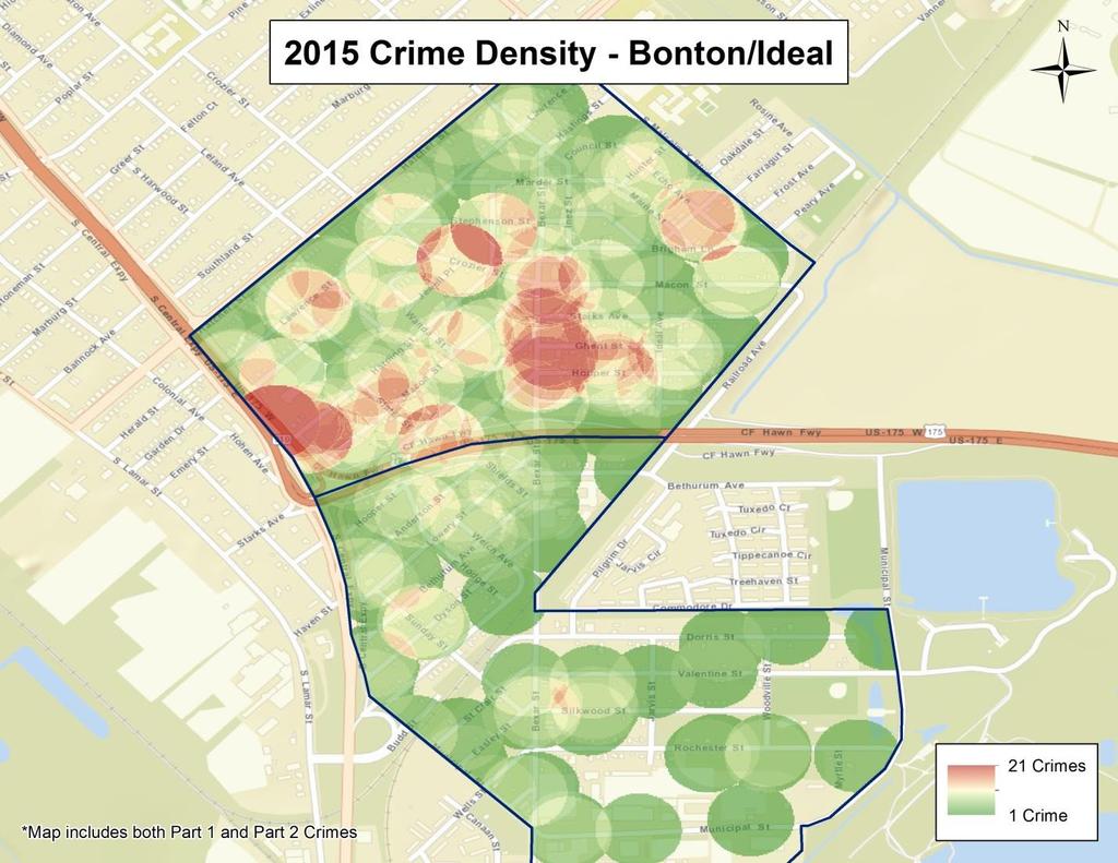 The Bonton and Ideal neighborhoods saw a total of 239 crimes with 117 (49.0%)