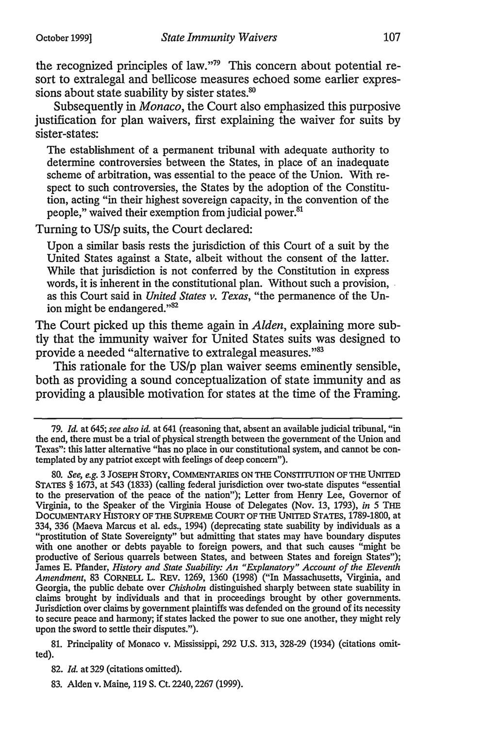 October 1999] State Immunity Waivers the recognized principles of law.