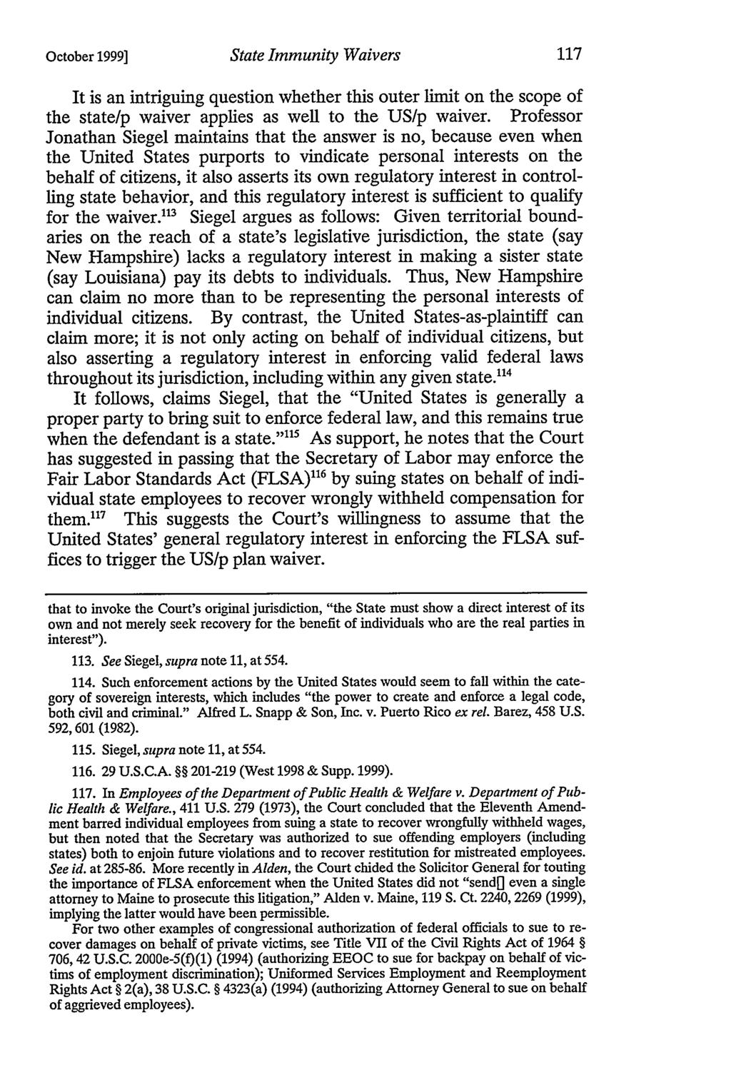 October 19991 State Immunity Waivers It is an intriguing question whether this outer limit on the scope of the state/p waiver applies as well to the US/p waiver.