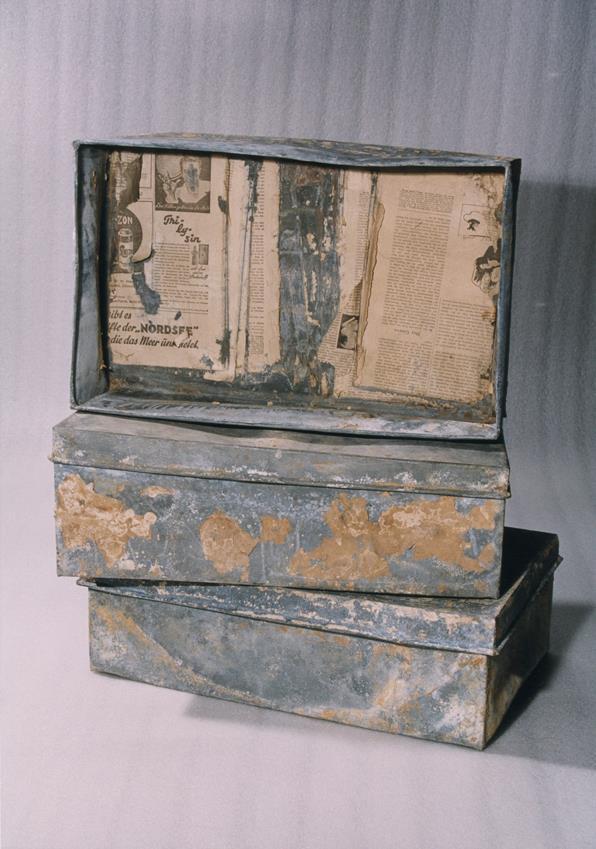 1940-1943 OYNEG SHABES-RINGELBLUM ARCHIVE WAS COLLECTED Three of the ten metal boxes in which portions of the Ringelblum Oneg Shabbat archives were hidden and buried in the Warsaw ghetto.