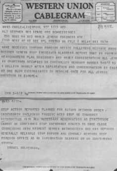 AUGUST, 1942 REIGNER TELEGRAM REACHES THE U.S.: Copy of the Reigner Telegram. United States, August 29, 1942.