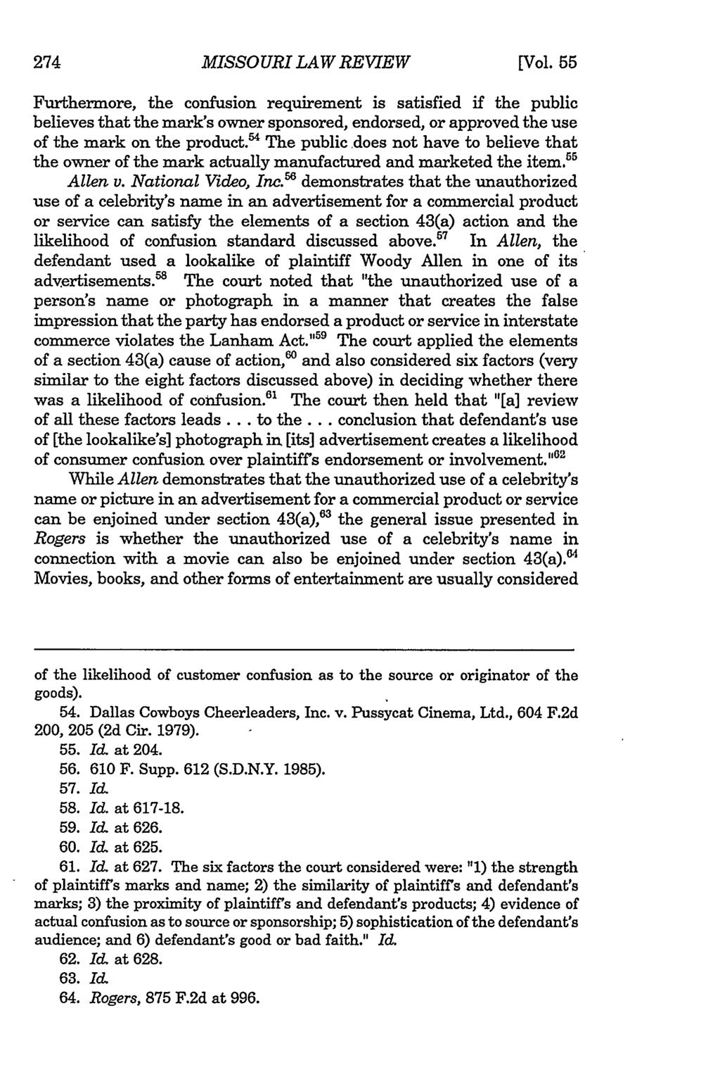 274 Missouri Law Review, Vol. 55, Iss. 1 [1990], Art. 8 MISSOURI LAW REVIEW [Vol.