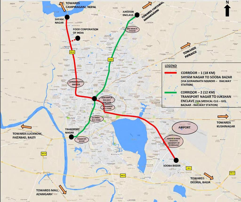 List of Drawings Tentative Corridors: Corridor1 : Corridor2 : Shyam Nagar to Sooba Bazar via GorakhnathMandir-Railway Station (18 Km) Transport Nagar