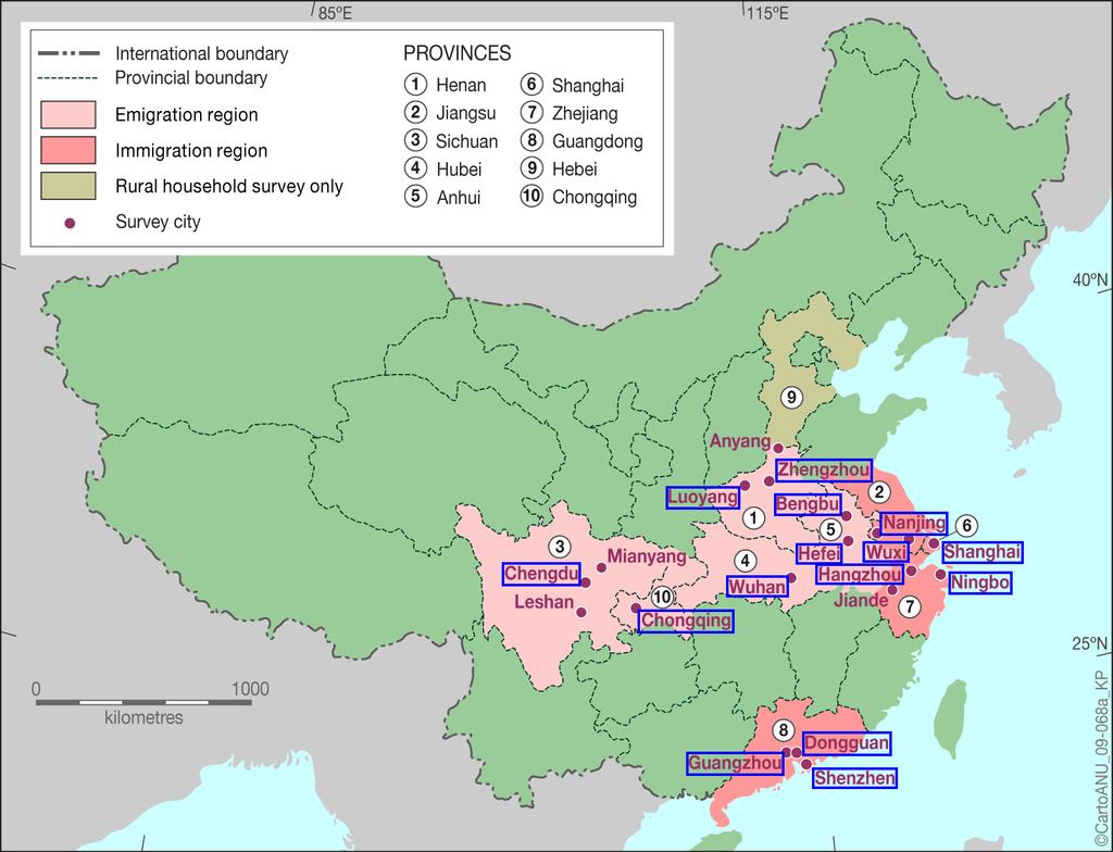 Figure 1: The fteen major destination cities where rural-urban migrants were surveyed Source: The Rural-Urban Migration in China and Indonesia Project Website (http://rse.anu.edu.au/rumici/pdf/china.