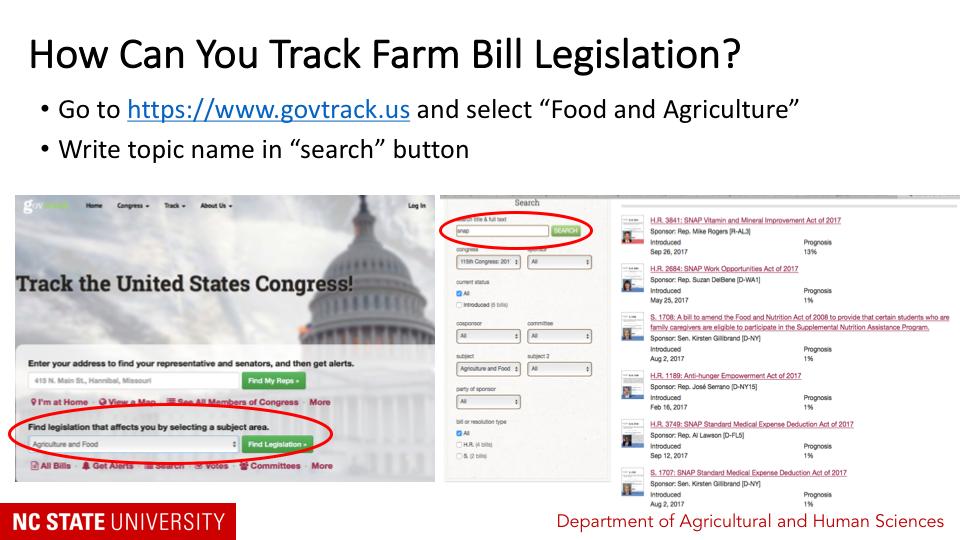 So how can you keep up with official proposed legislation? Just go to www.govrack.us and select Food and Agriculture. You can then write a topic name in the search button.