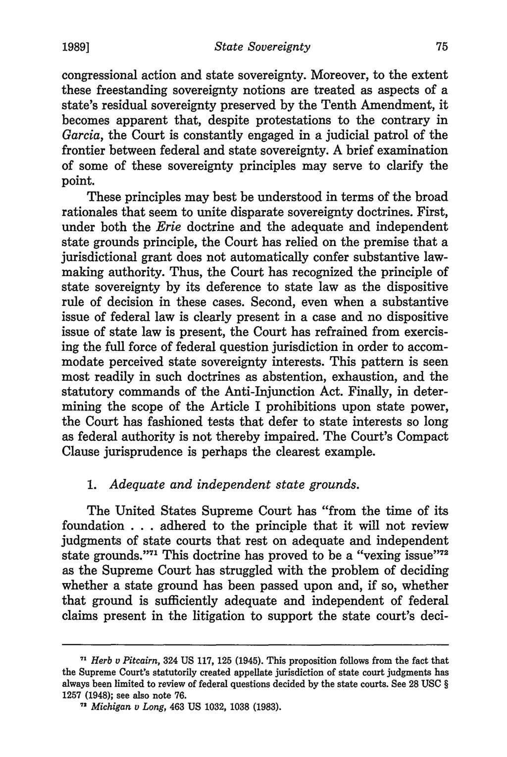 1989] State Sovereignty congressional action and state sovereignty.
