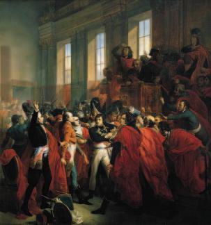 History through Art The Eighteenth of Brumaire by Francois Bouchot This painting depicts Napoleon s coup d état, November 10, 1799. What factors helped Napoleon (shown center) overthrow the Directory?