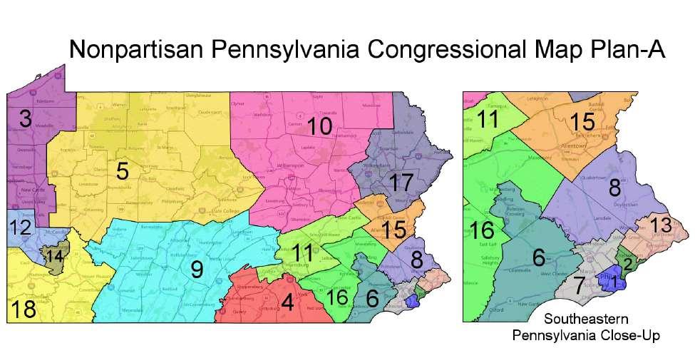 PLAN A MAP AND SUMMARY The map below shows our statewide districting plan under Plan A, with a close-up inset of southeastern Pennsylvania.